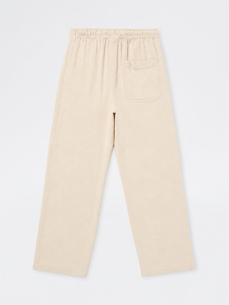 Boys Light Beige Solid Mid-Rise Cotton Trousers