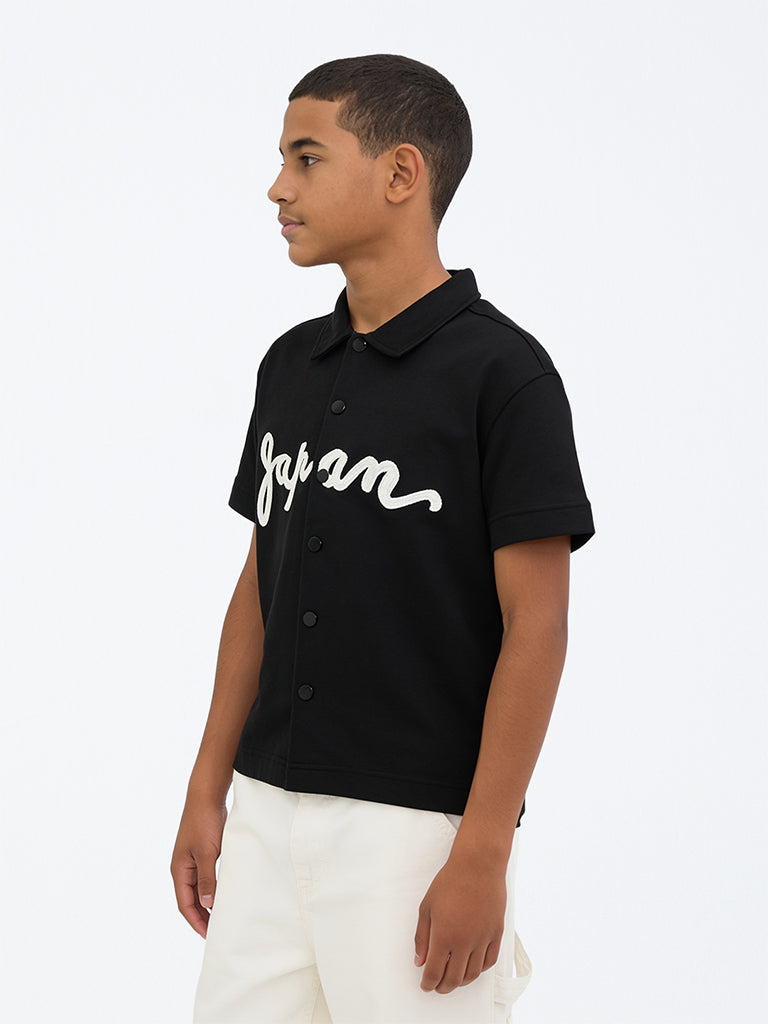 Boys Black Map Design Cotton-Blend Shirt