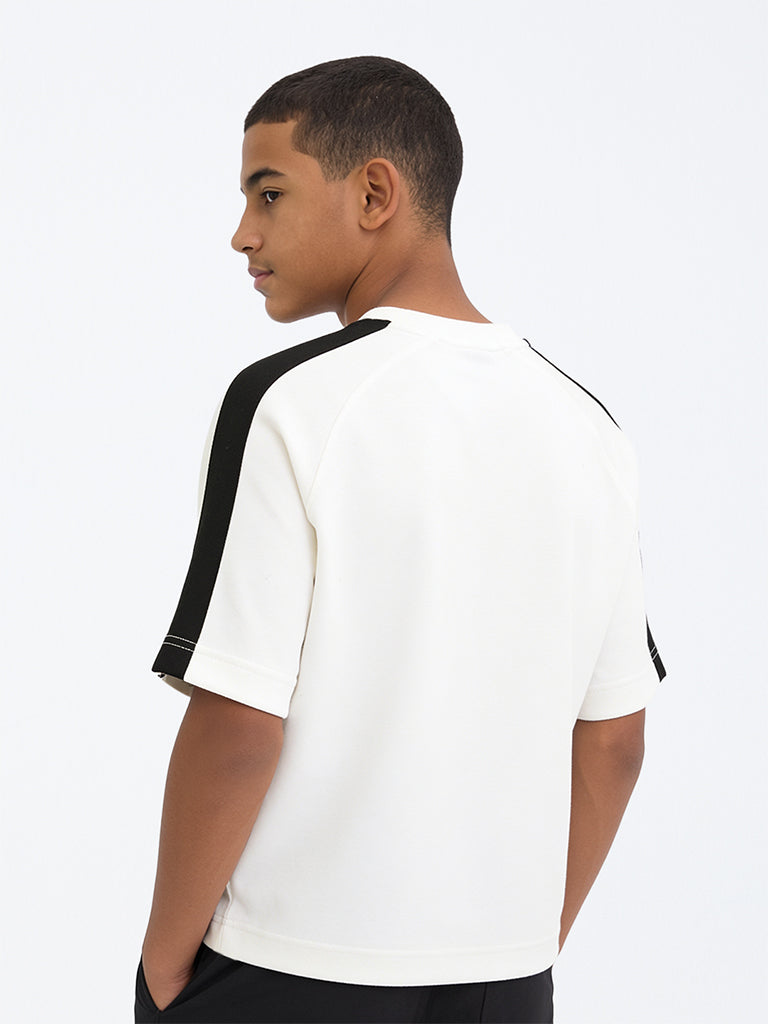 Boys White Numerical Printed Cotton-Blend Shirt