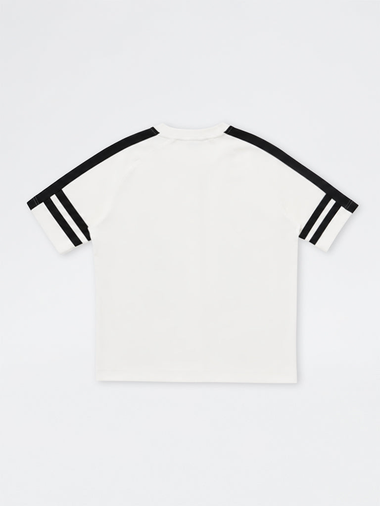 Boys White Numerical Printed Cotton-Blend Shirt
