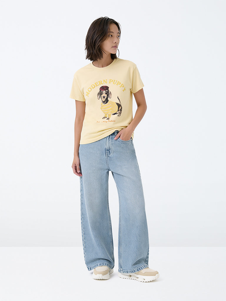 Girls Light Blue Washed High-Rise Jeans