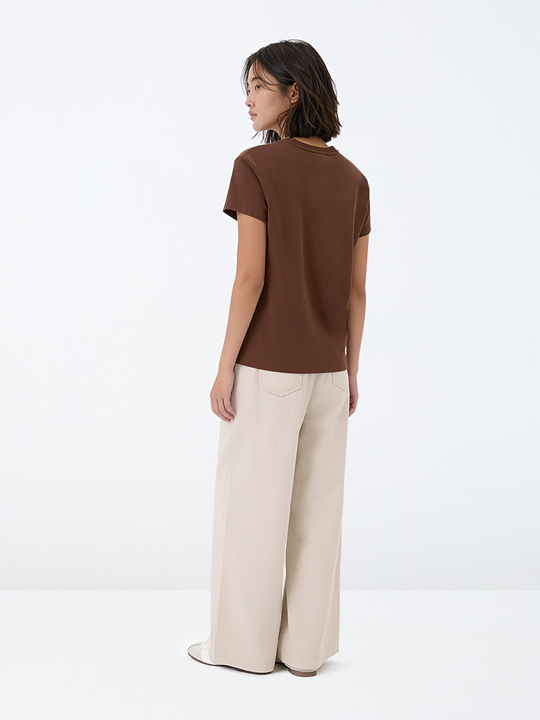 Girls Beige Tie-Up Detail High-Rise Trousers