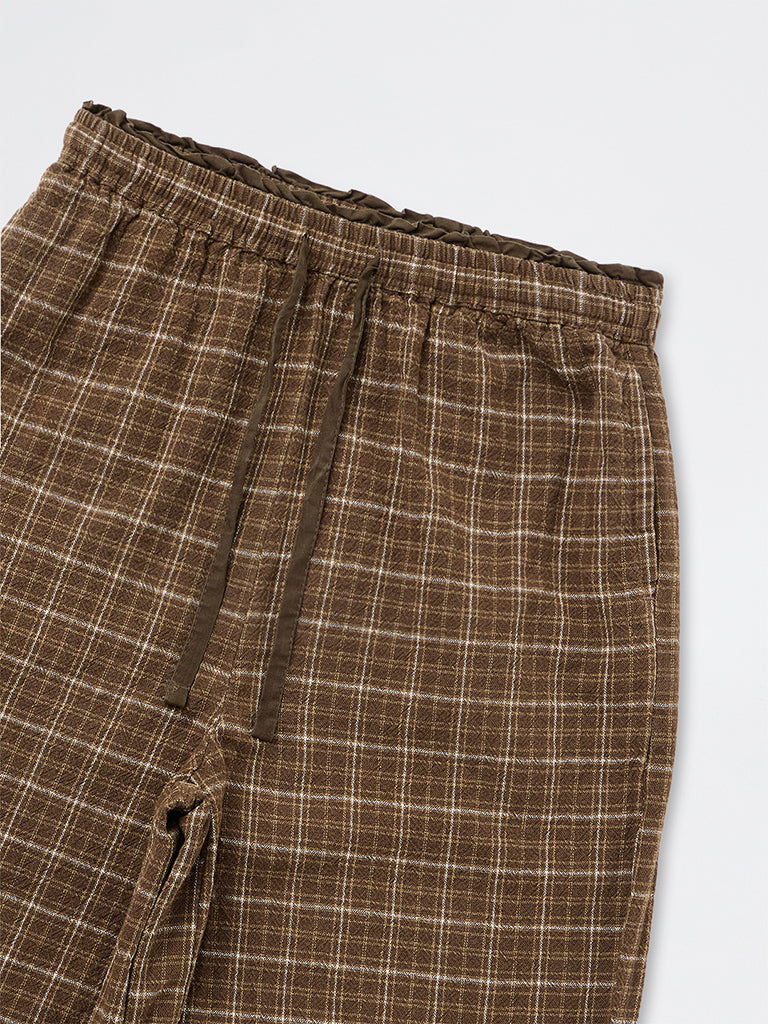 Girls Brown Checkered High-Rise Cotton Pyjamas
