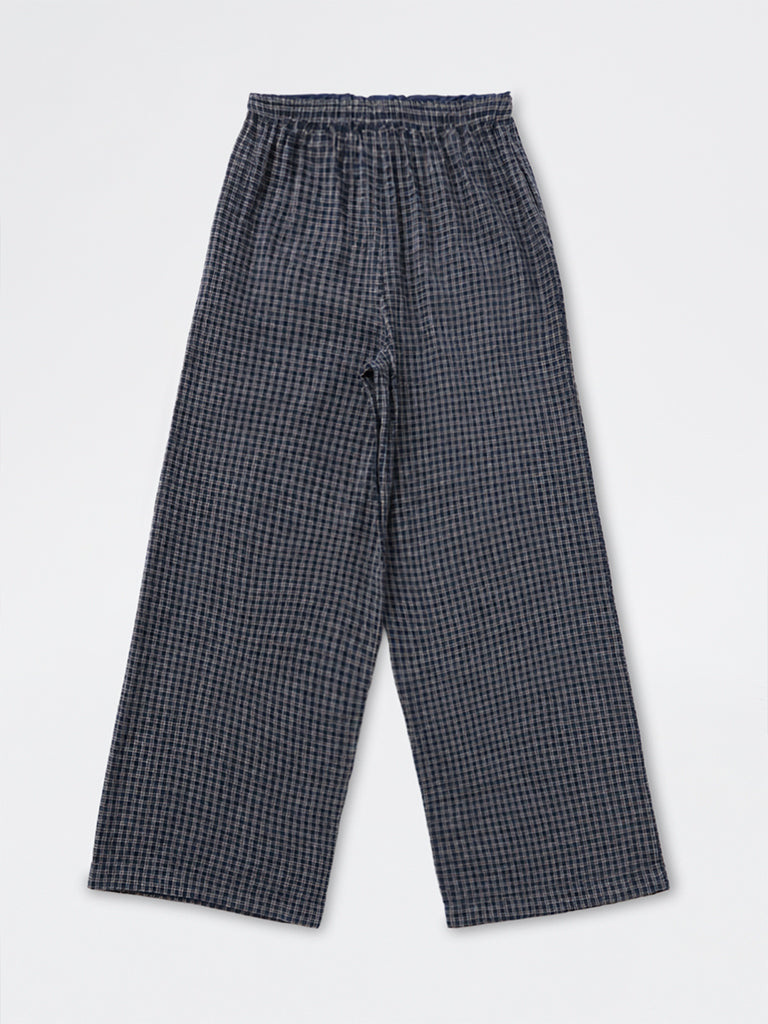 Girls Navy Checkered High-Rise Cotton Pyjamas