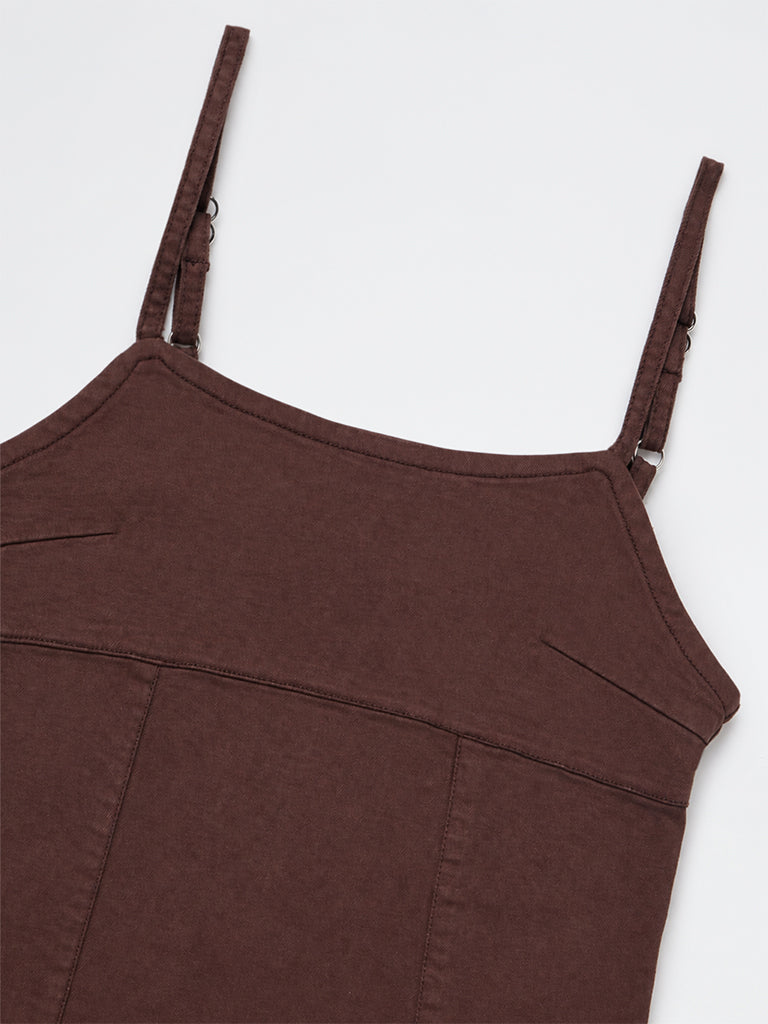 Girls Dark Brown A-Line Denim Dress