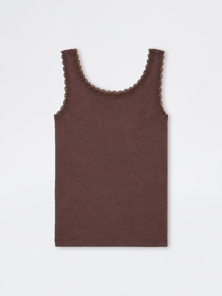 Girls Brown Embellished Cotton-Blend Top