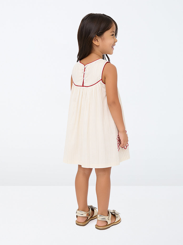 Utsa Kids Girls Off-White Floral Design Cotton A-Line Dress - (2-8 yrs)