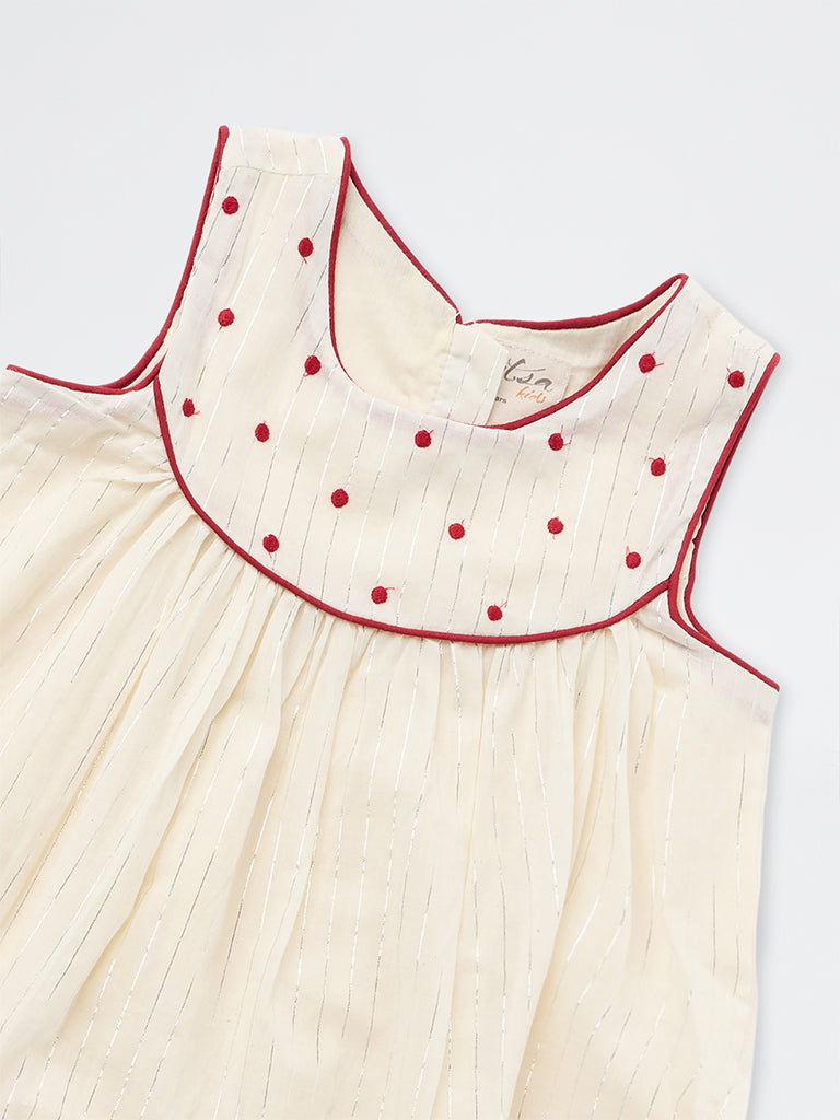 Utsa Kids Girls Off-White Floral Design Cotton A-Line Dress - (2-8 yrs)