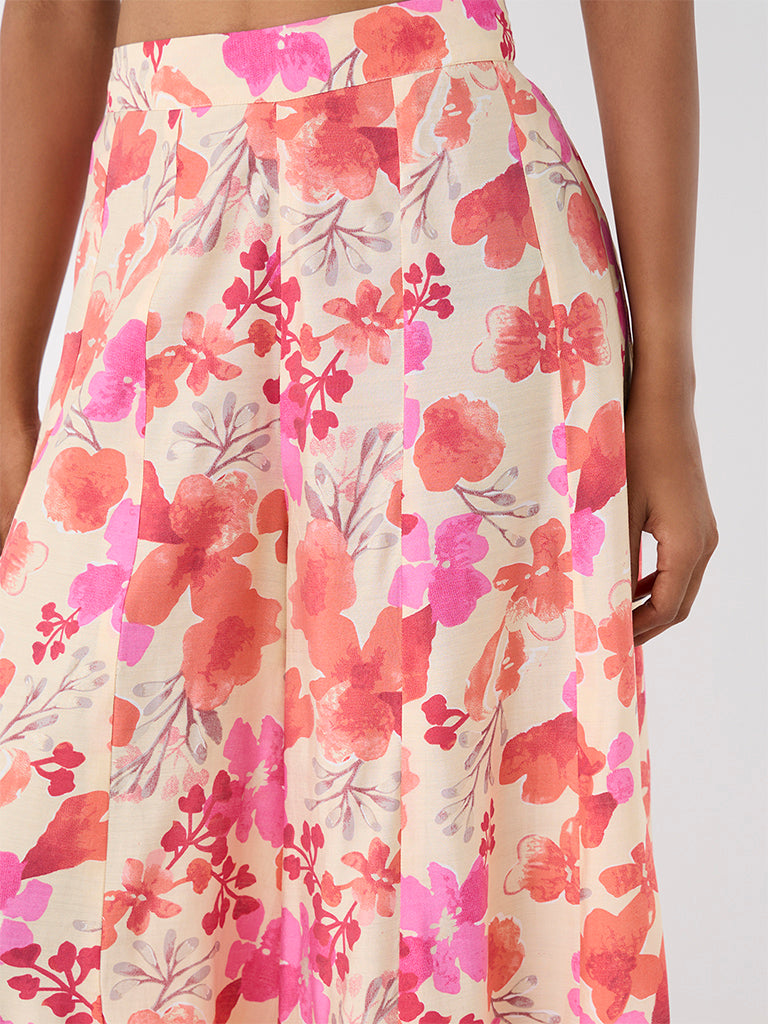 Utsa Off-White Floral Printed Palazzos