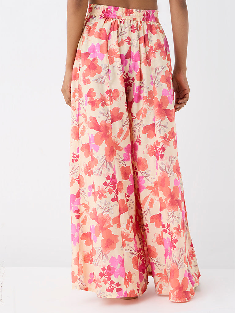 Utsa Off-White Floral Printed Palazzos