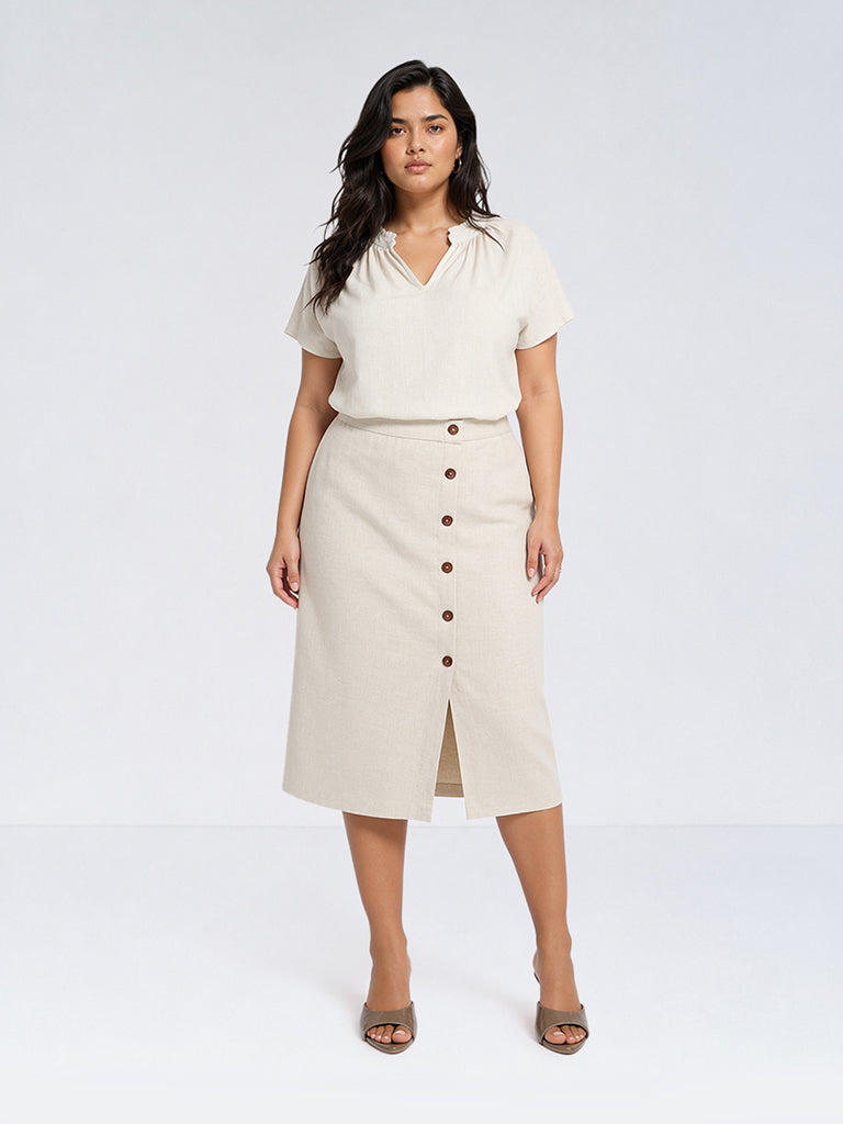 Gia Beige Melange High-Rise Midi Skirt