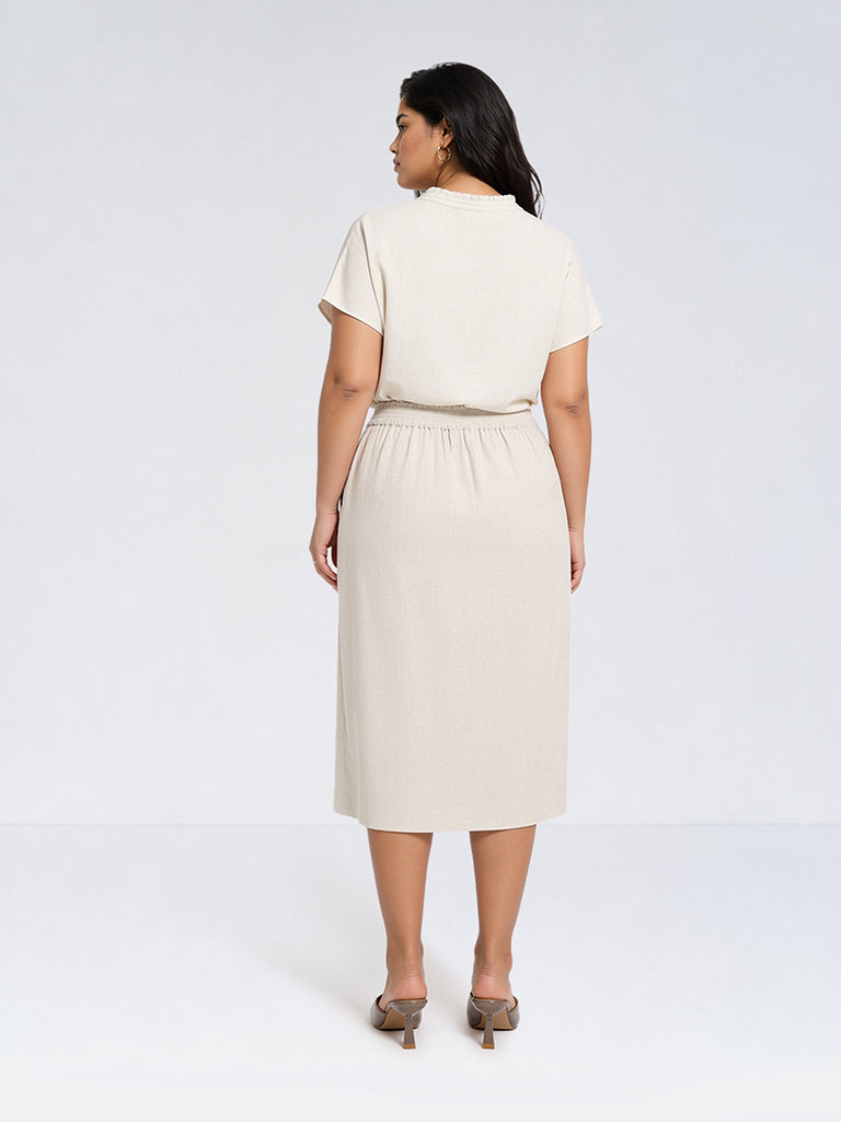 Gia Beige Melange High-Rise Midi Skirt