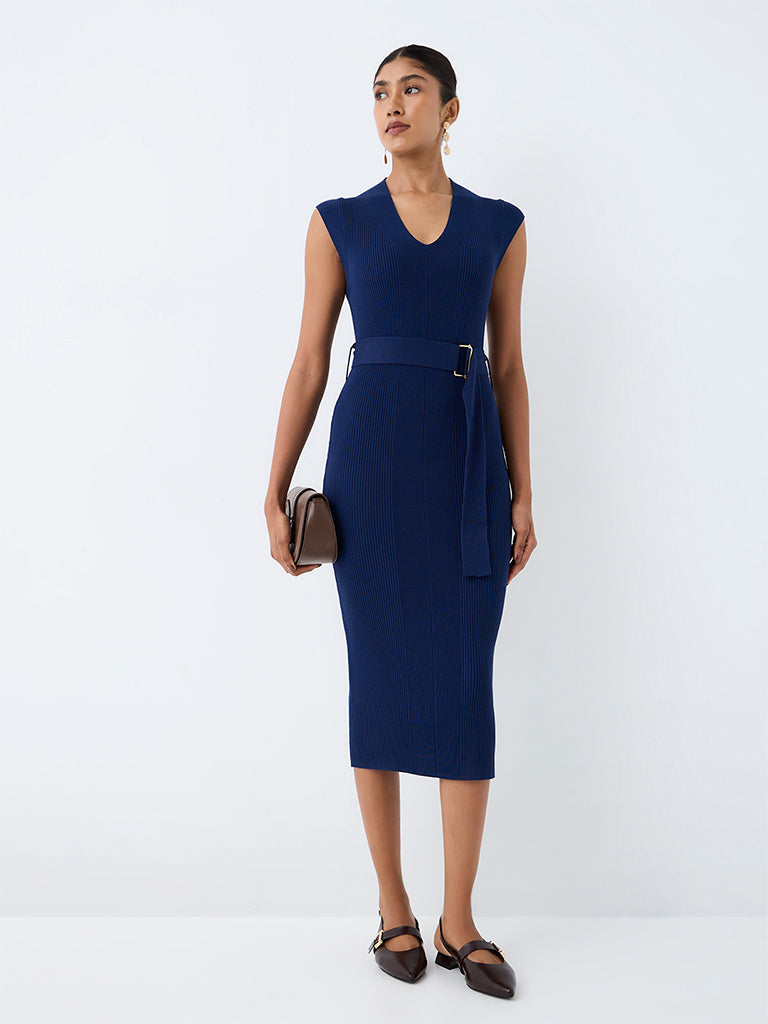 Wardrobe Teal Ribbed Midi Bodycon Dress