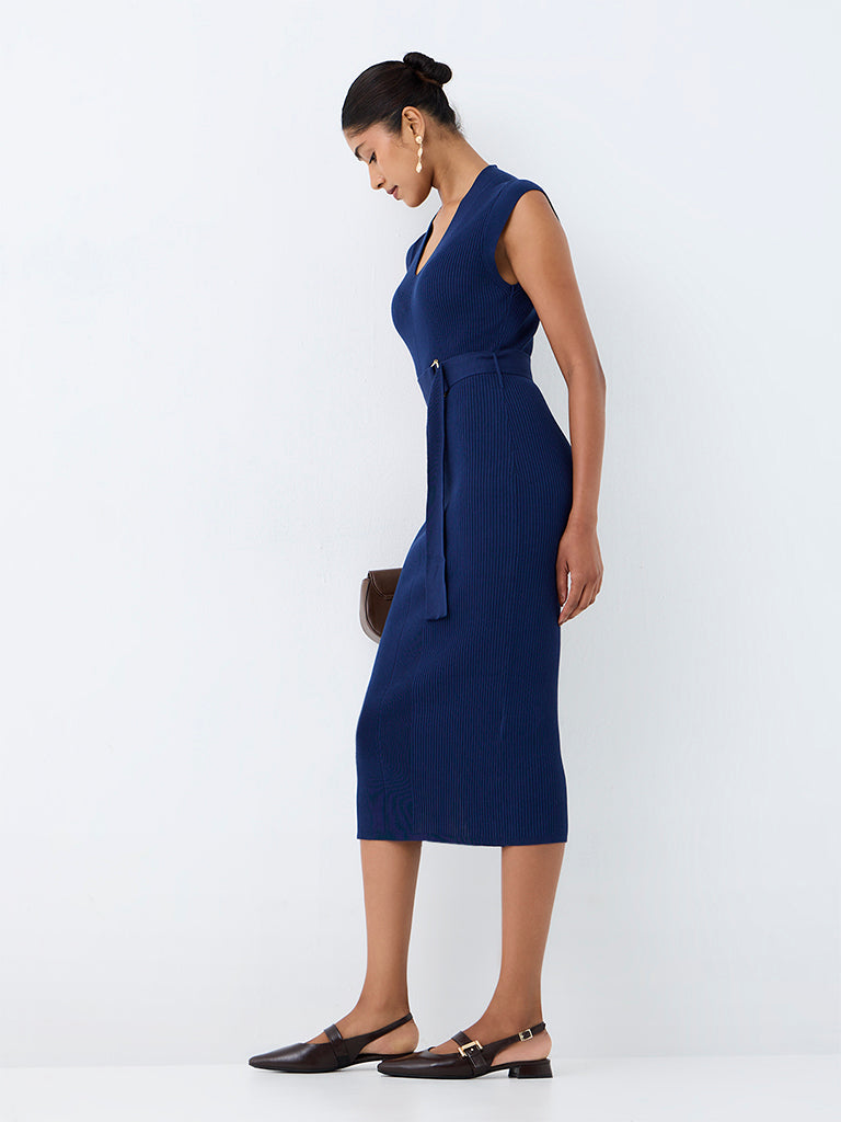 Wardrobe Teal Ribbed Midi Bodycon Dress