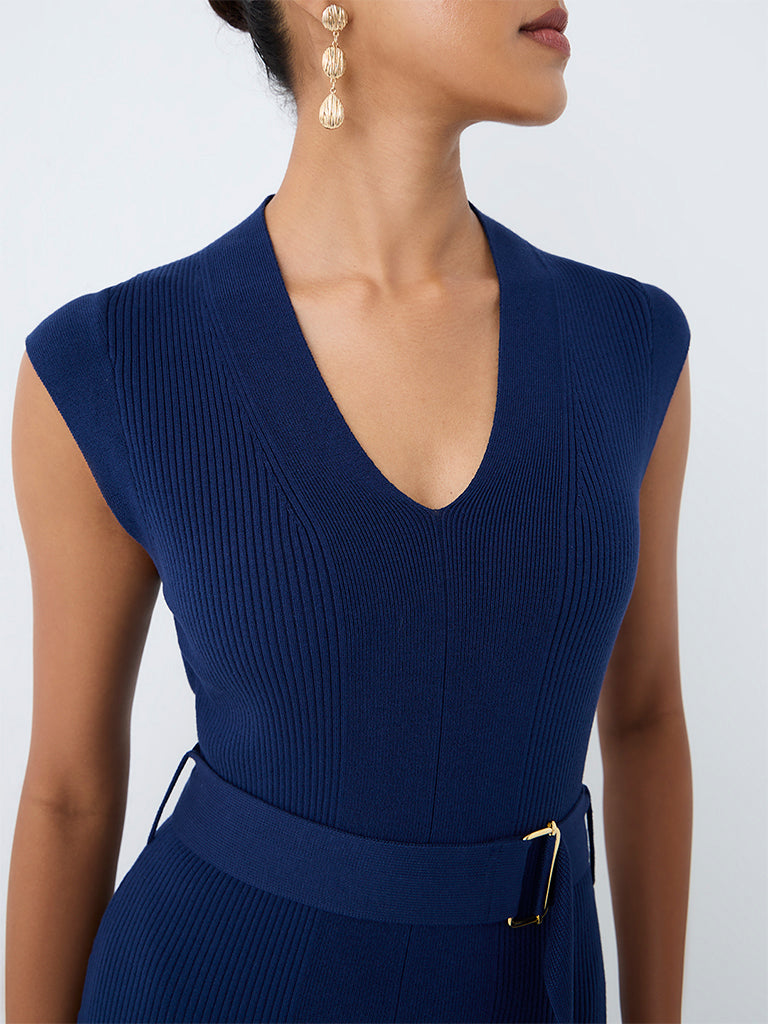 Wardrobe Teal Ribbed Midi Bodycon Dress