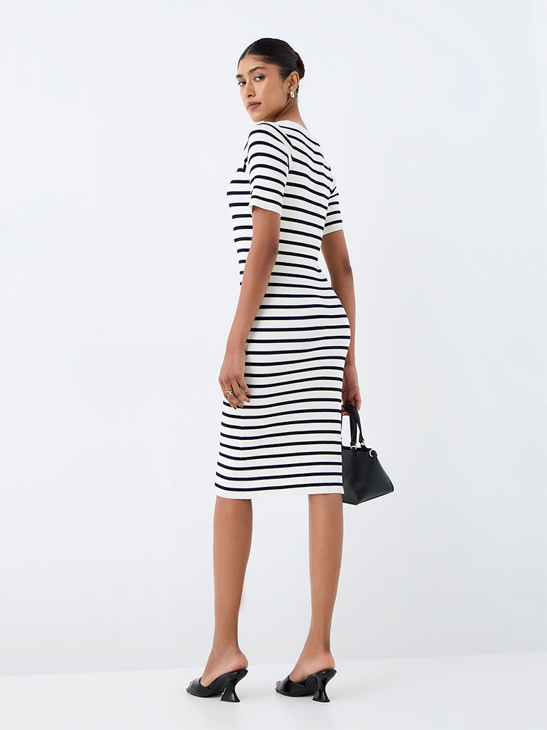 Wardrobe Ivory Striped Bodycon Dress