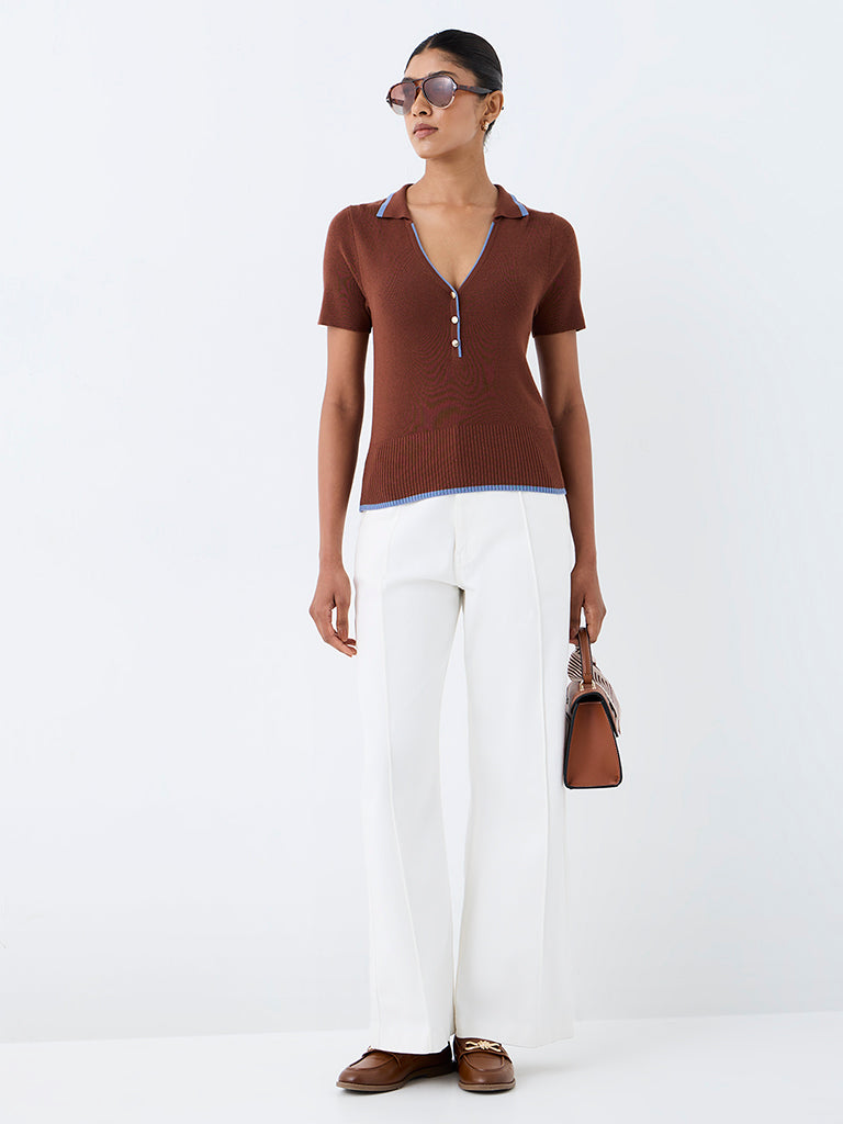 Wardrobe Brown Ribbed-Textured Top