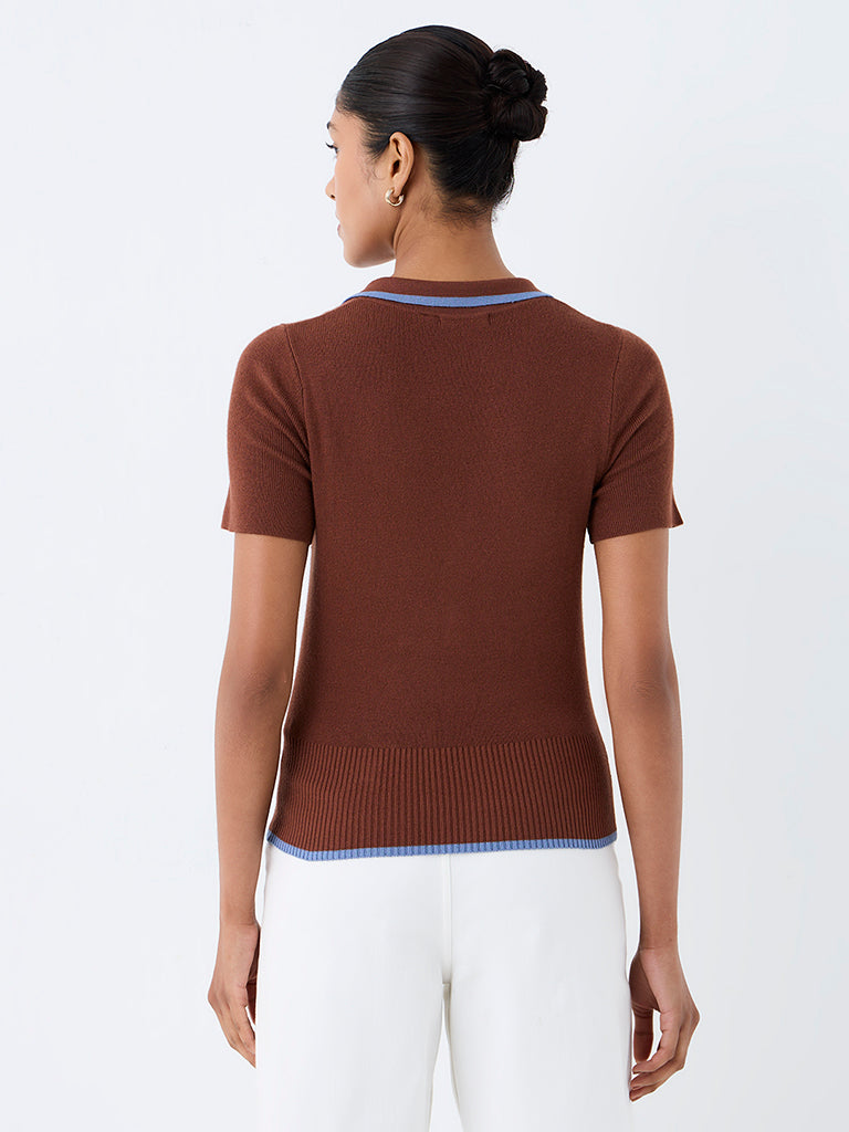 Wardrobe Brown Ribbed-Textured Top