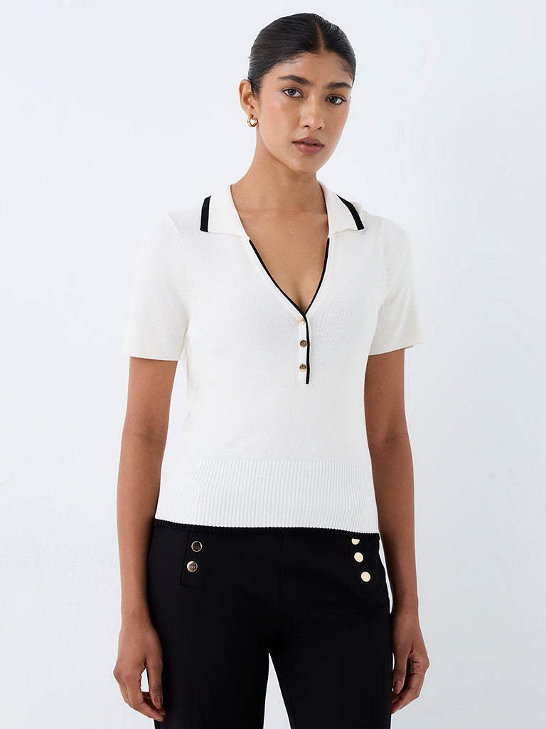 Wardrobe White Ribbed-Textured Top