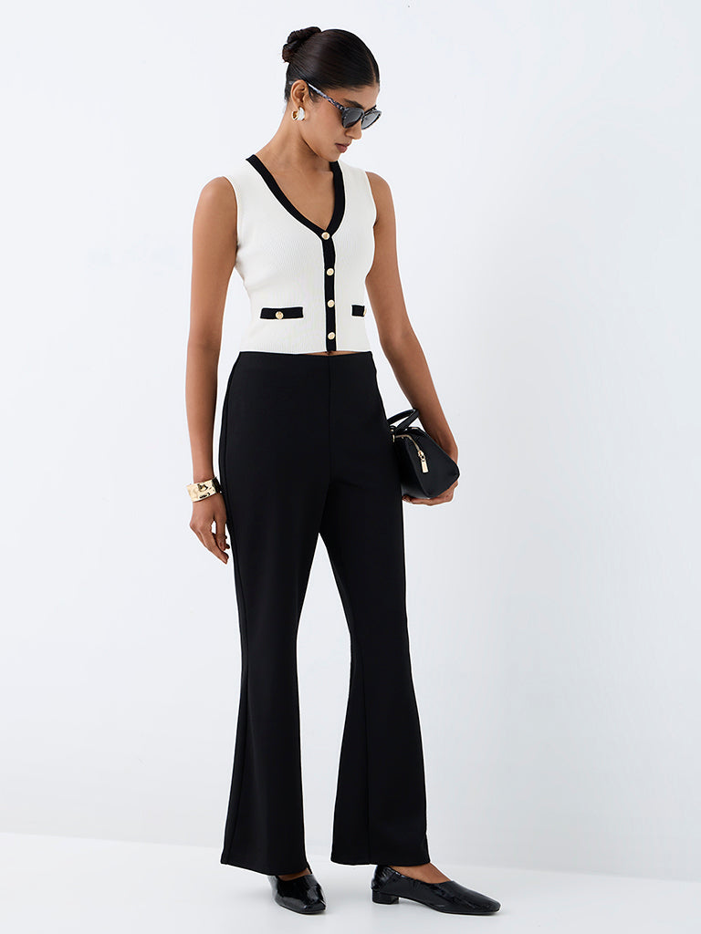 Wardrobe Ivory Contrast-Detail Rib-Textured Top