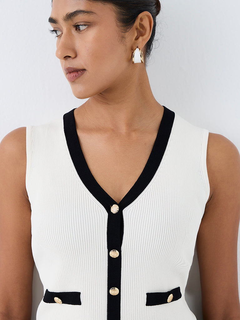 Wardrobe Ivory Contrast-Detail Rib-Textured Top