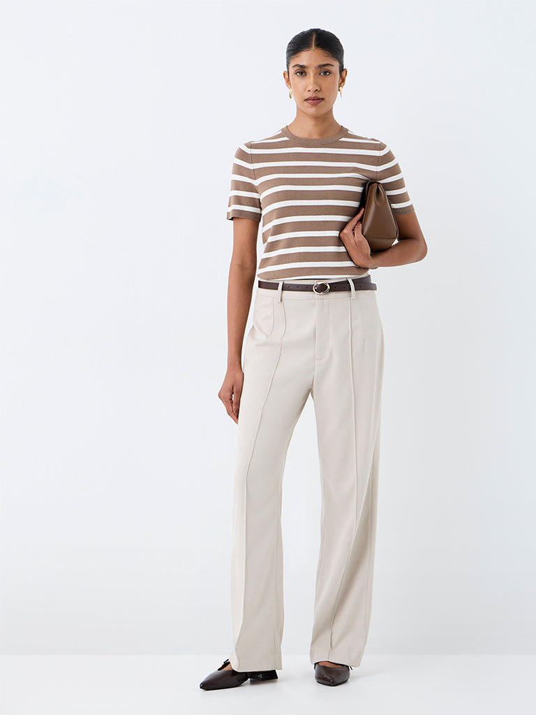 Wardrobe Brown Striped T-Shirt