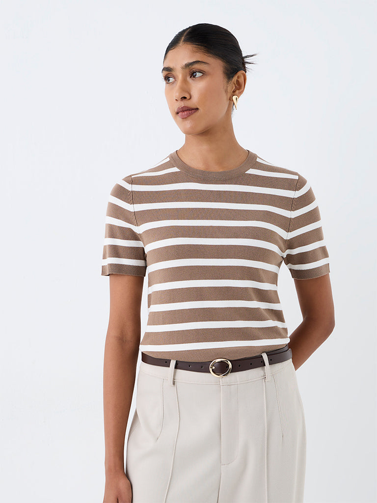 Wardrobe Brown Striped T-Shirt