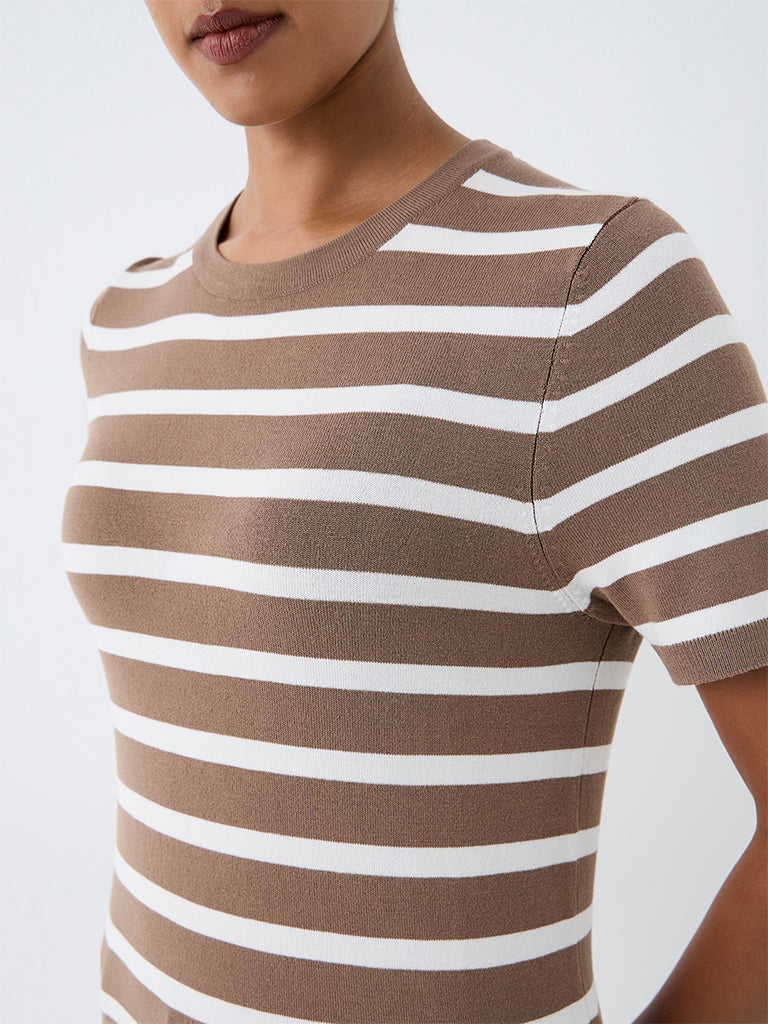 Wardrobe Brown Striped T-Shirt