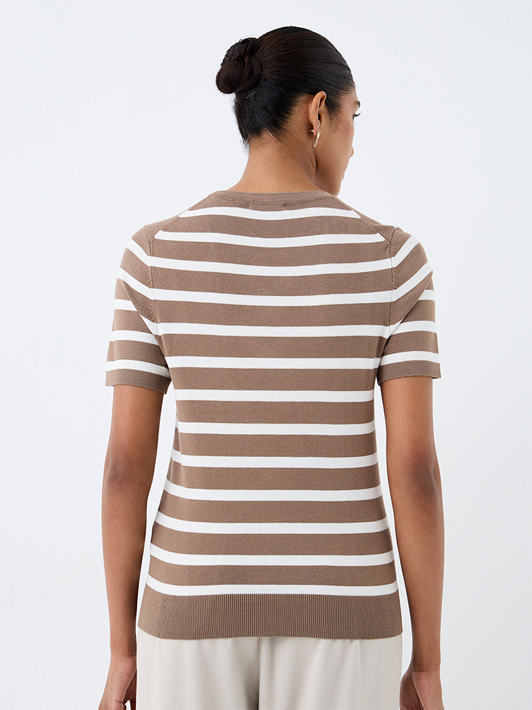 Wardrobe Brown Striped T-Shirt