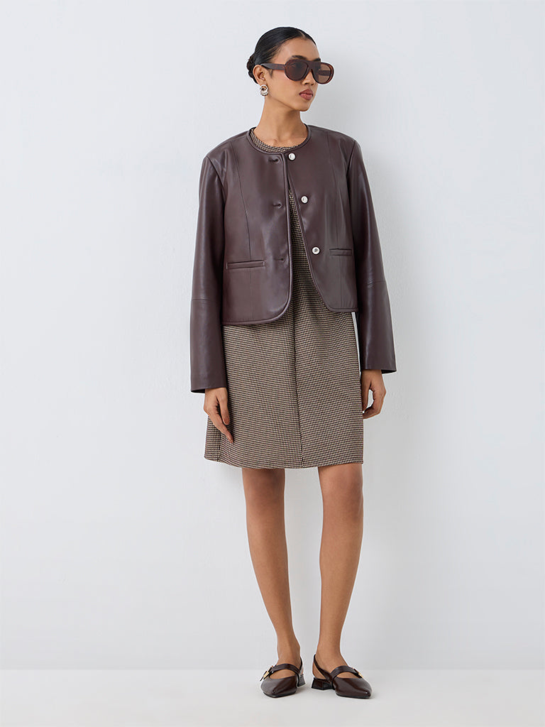 Wardrobe Dark Brown Solid Faux Leather Jacket