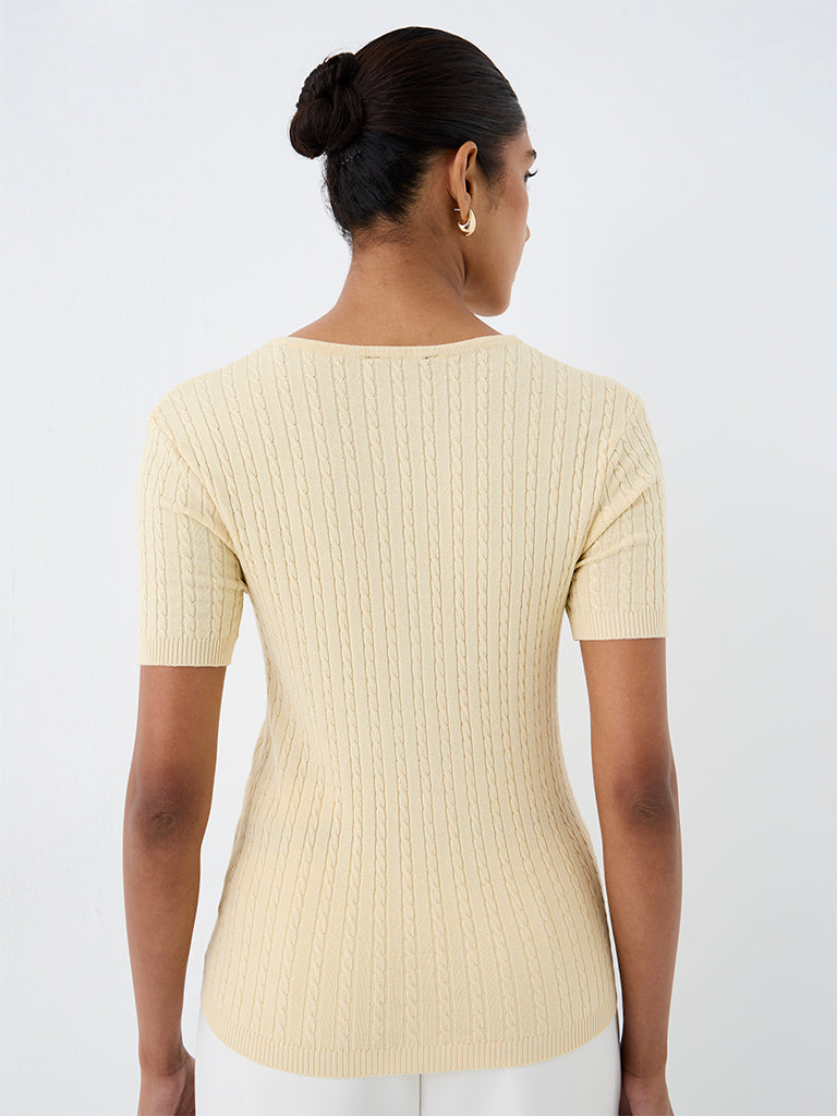 Wardrobe Yellow Cable-Knit Henley Top