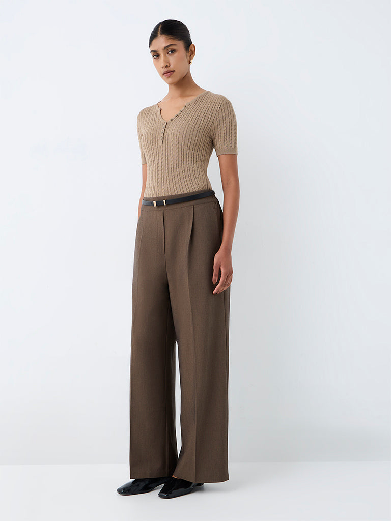 Wardrobe Taupe Cable-Knit Top