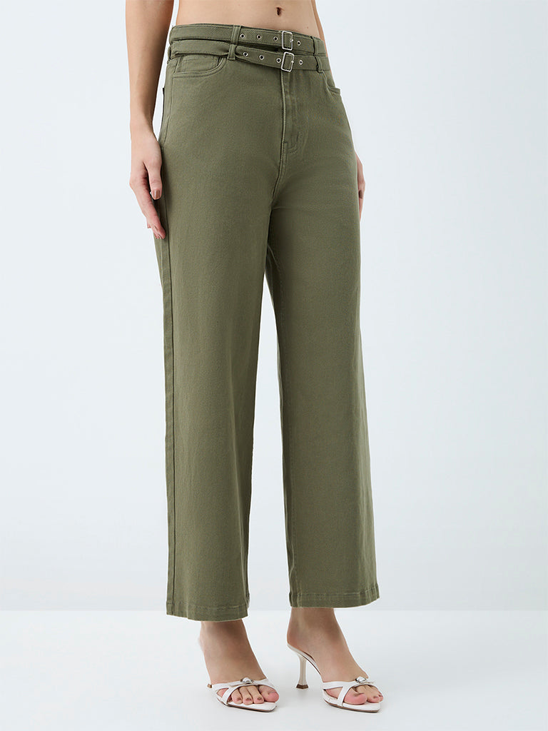LOV Olive High-Rise Jeans with Belt