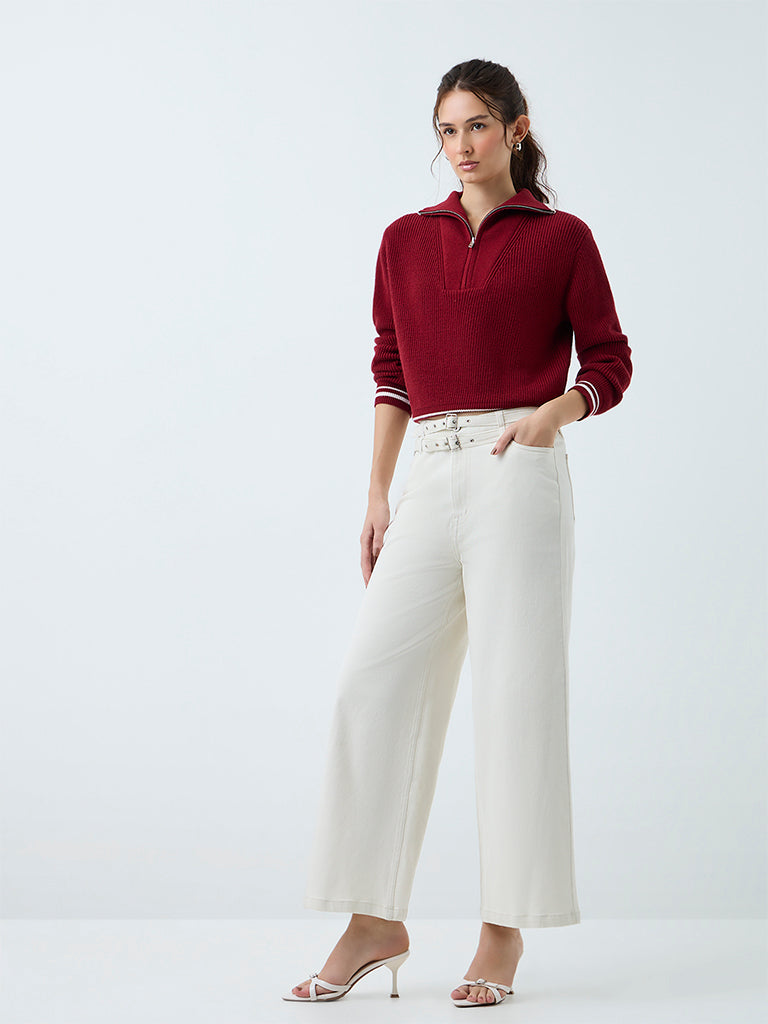 LOV Ivory High-Rise Jeans with Belt
