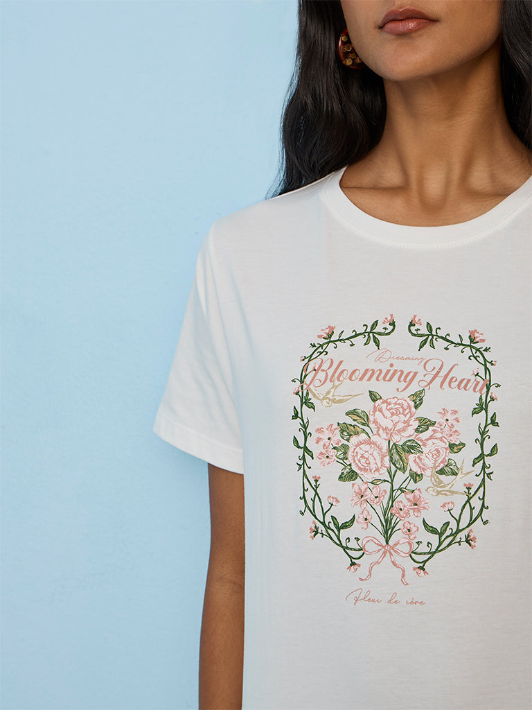 LOV White Floral Printed T-Shirt