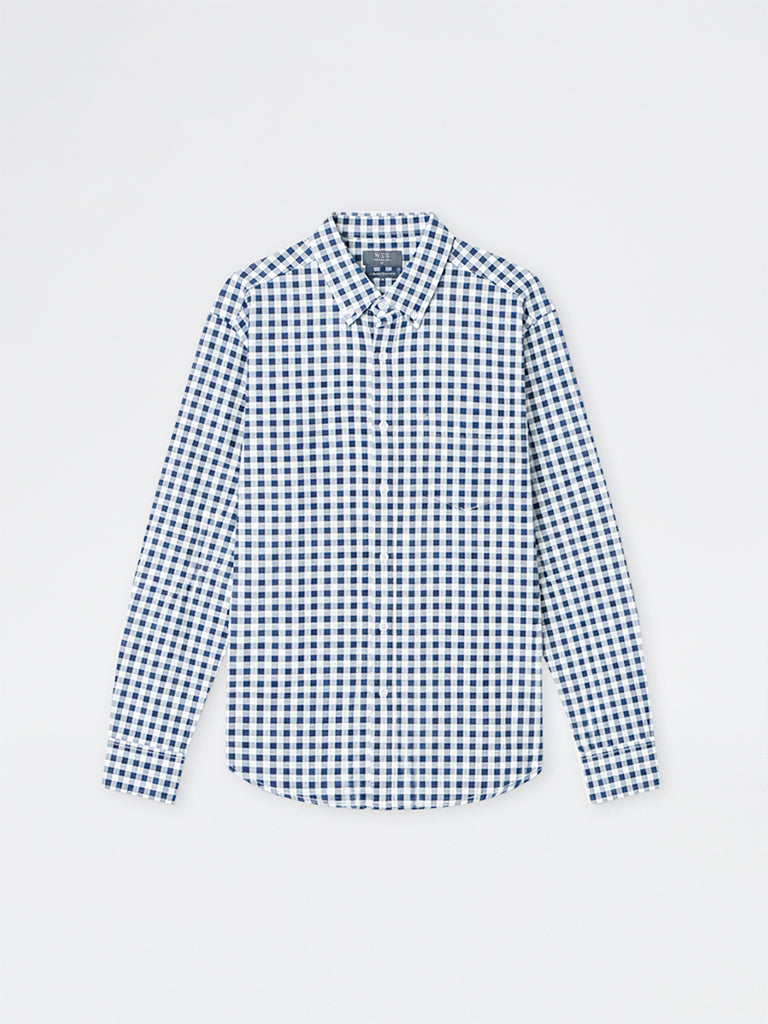 WES Casuals Navy Checkered Relaxed-Fit Cotton Shirt