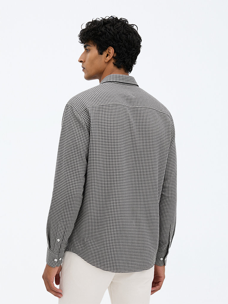 WES Casuals Black Checkered Relaxed-Fit Cotton Shirt