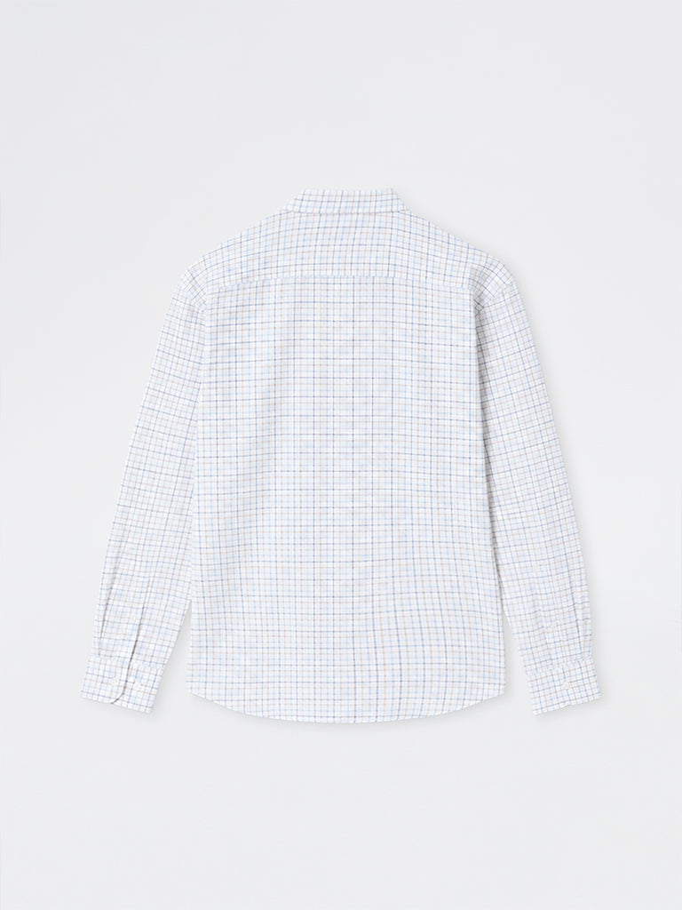 WES Casuals Off-White Checkered Relaxed-Fit Cotton-Blend Shirt