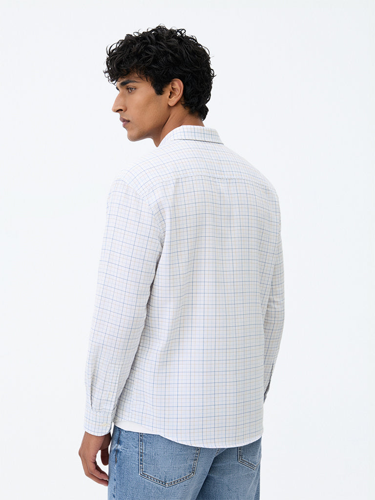 WES Casuals Off-White Checkered Relaxed-Fit Cotton-Blend Shirt