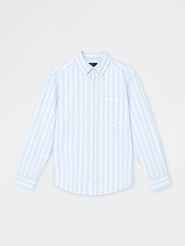 WES Casuals Blue Striped Relaxed-Fit Cotton Shirt