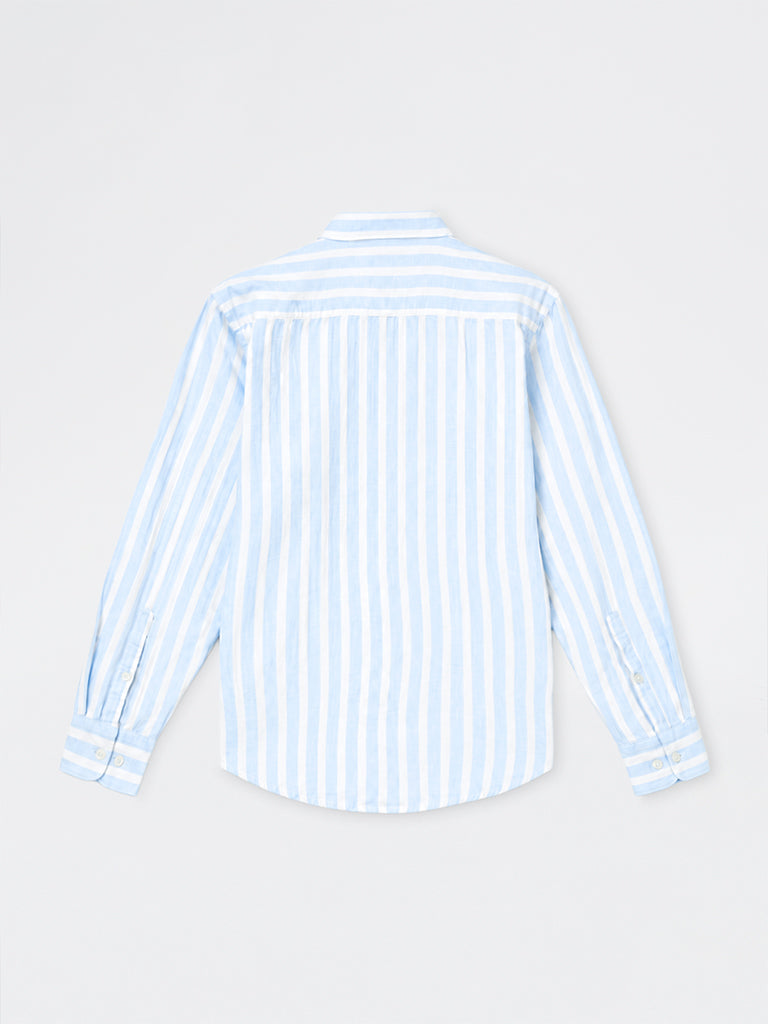 WES Casuals Blue Striped Relaxed-Fit Cotton Shirt