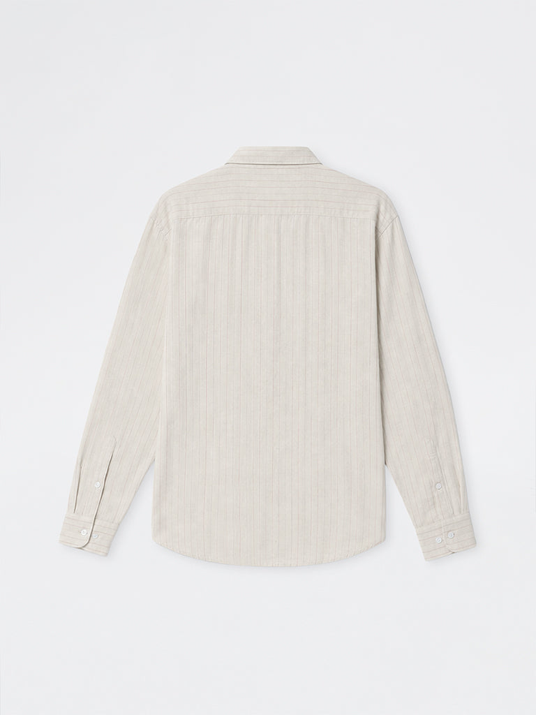 WES Casuals Beige Pinstriped Relaxed-Fit Cotton-Blend Shirt