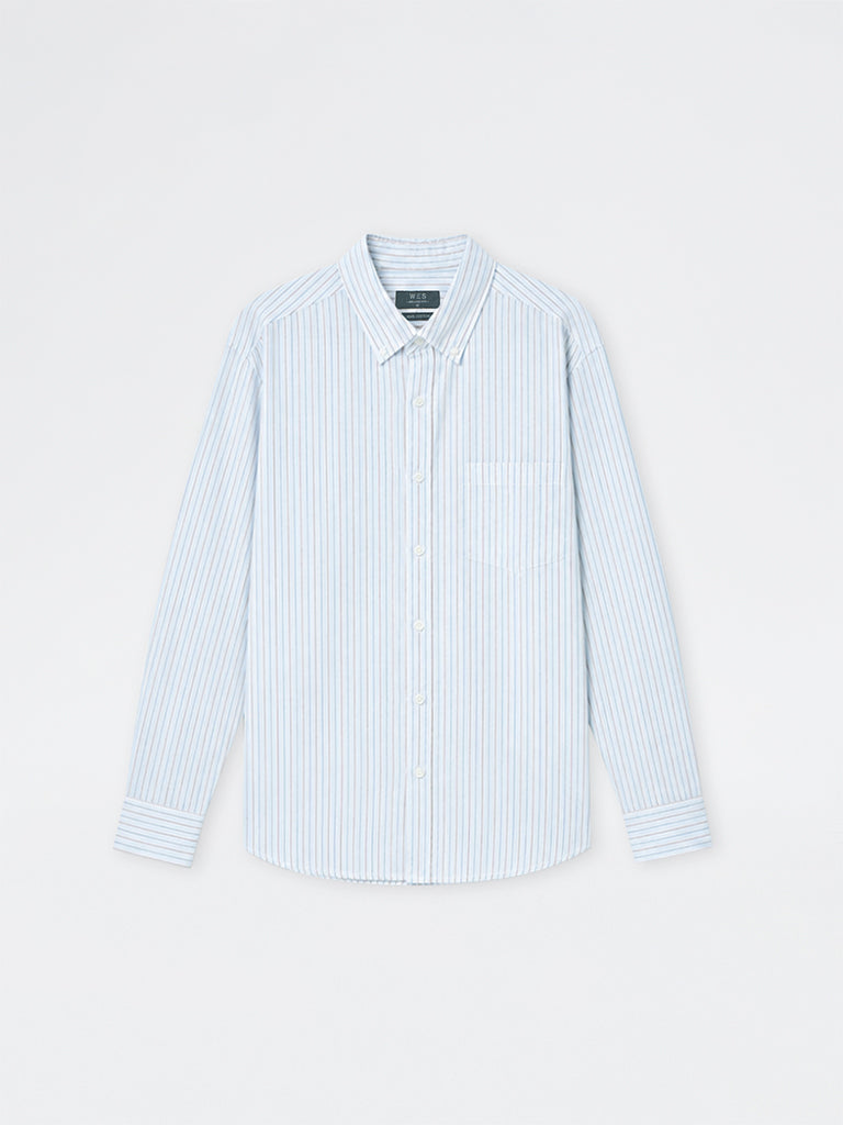 WES Casuals Light Blue Striped Relaxed-Fit Cotton-Blend Shirt