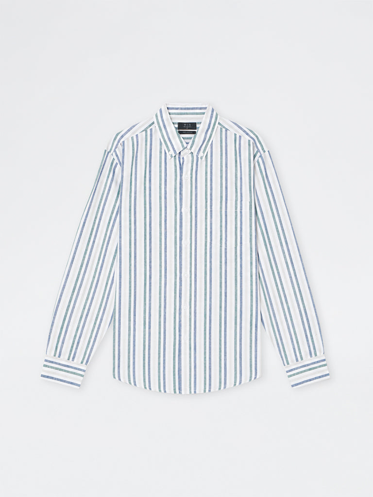 WES Casuals Multicolour Striped Relaxed-Fit Cotton-Blend Shirt