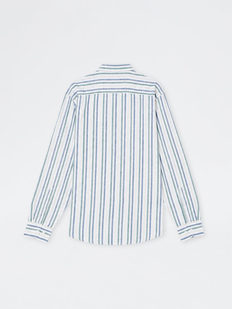 WES Casuals Multicolour Striped Relaxed-Fit Cotton-Blend Shirt
