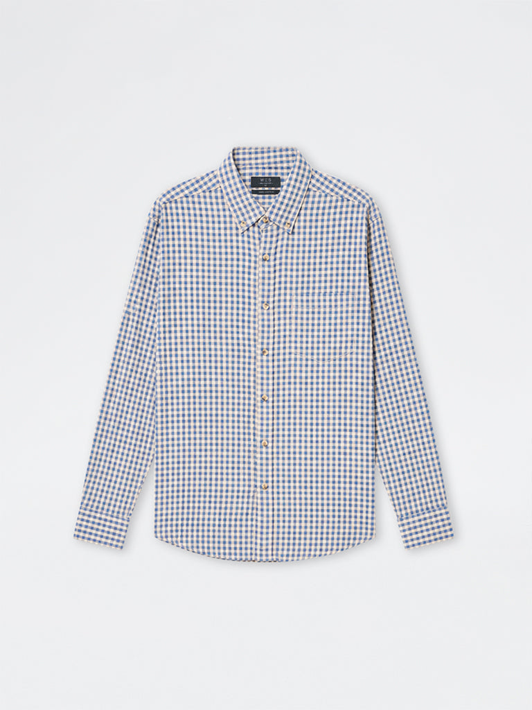 WES Casuals Blue Checkered Relaxed-Fit Cotton Shirt