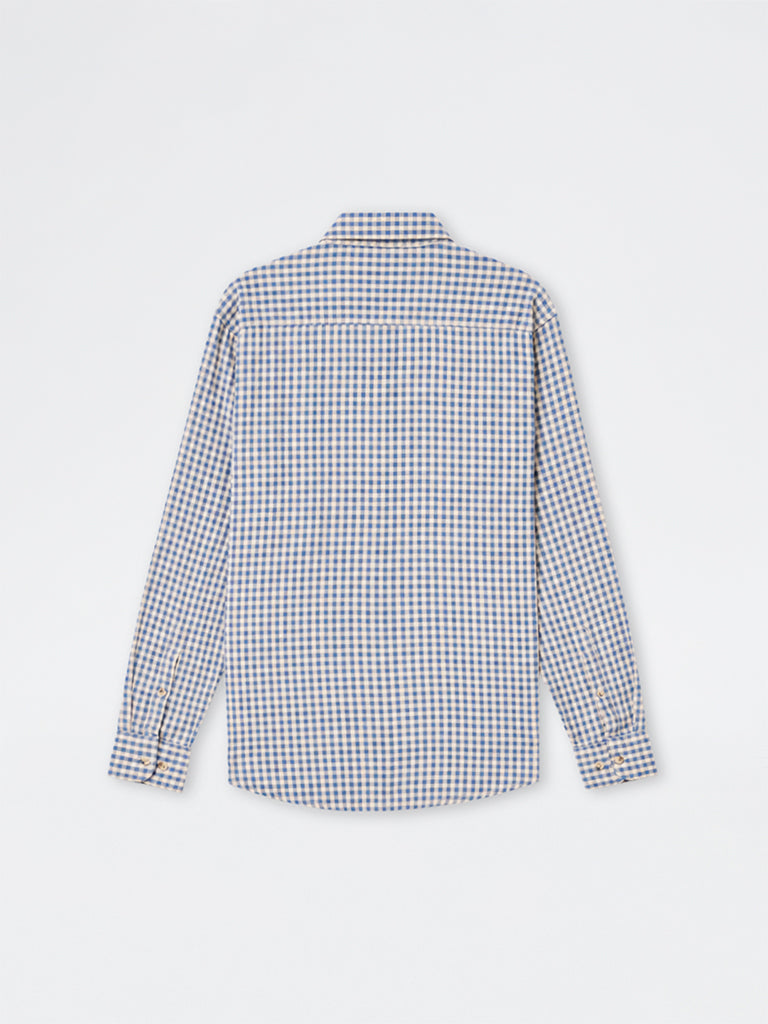 WES Casuals Blue Checkered Relaxed-Fit Cotton Shirt
