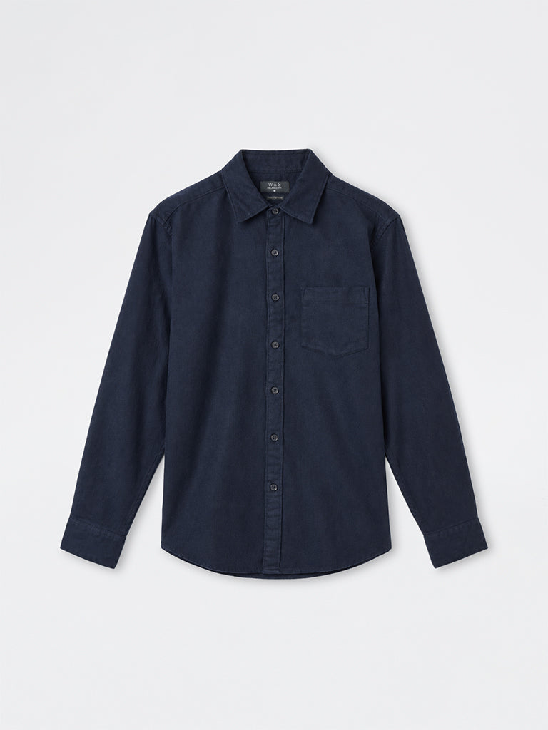 WES Casuals Navy Solid Relaxed-Fit Cotton Shirt