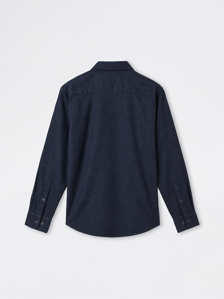 WES Casuals Navy Solid Relaxed-Fit Cotton Shirt