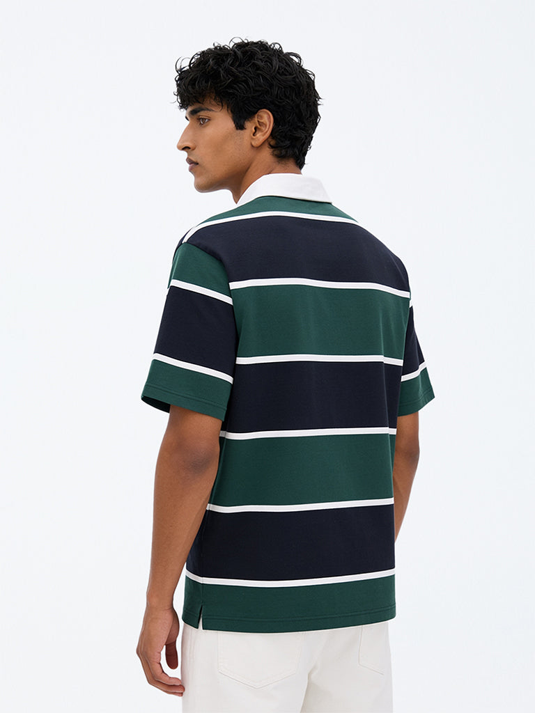 WES Casuals Green Relaxed-Fit Cotton-Blend Polo T-Shirt